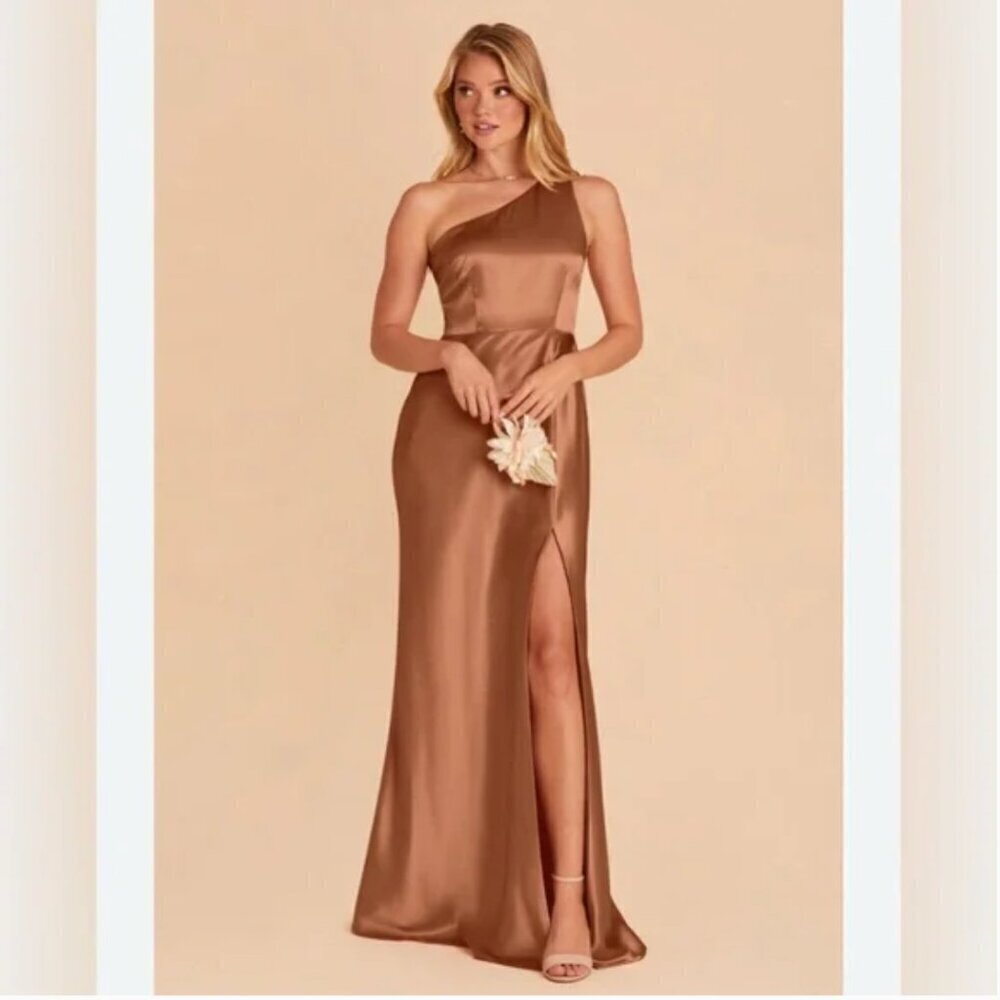 BIRDY GREY Kira copper satin 1 shoulder bridesmaid bridal maxi dress NWOT Medium